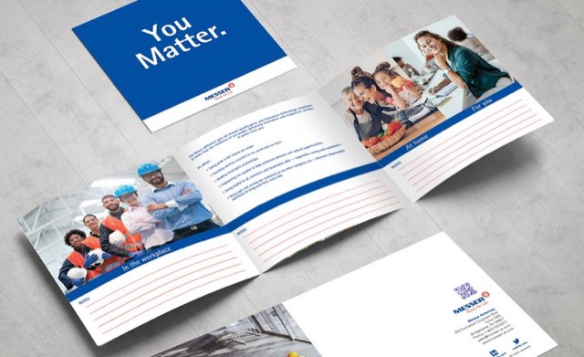 Messer-branded You Matter tri-fold brochures spread open on a gray surface